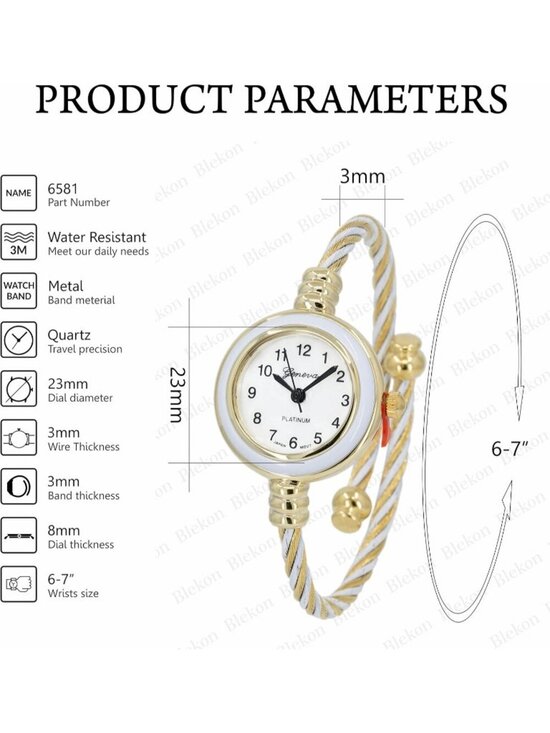 Women\'s White Gold Analog Quartz Elegant Cable Cuff Arabic Number Bracelet Watch main image 7